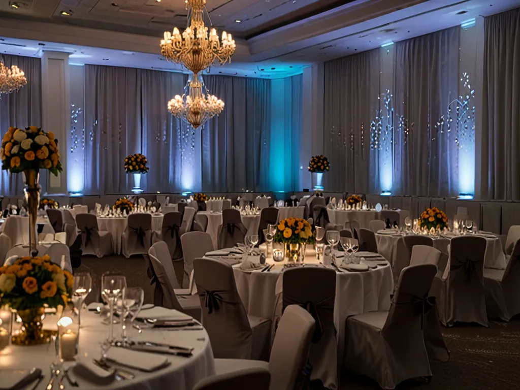Corporate event setup with elegant decor